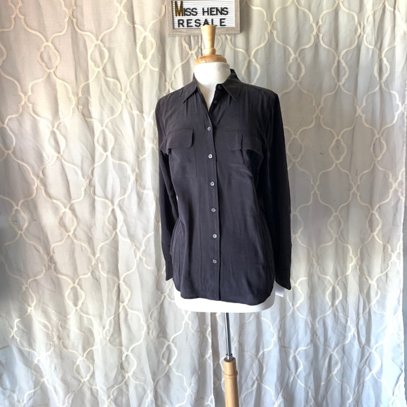 EQUIPMENT FEMME BLACK SILK BUTTON UP SHIRT, MD - Picture 3 of 8